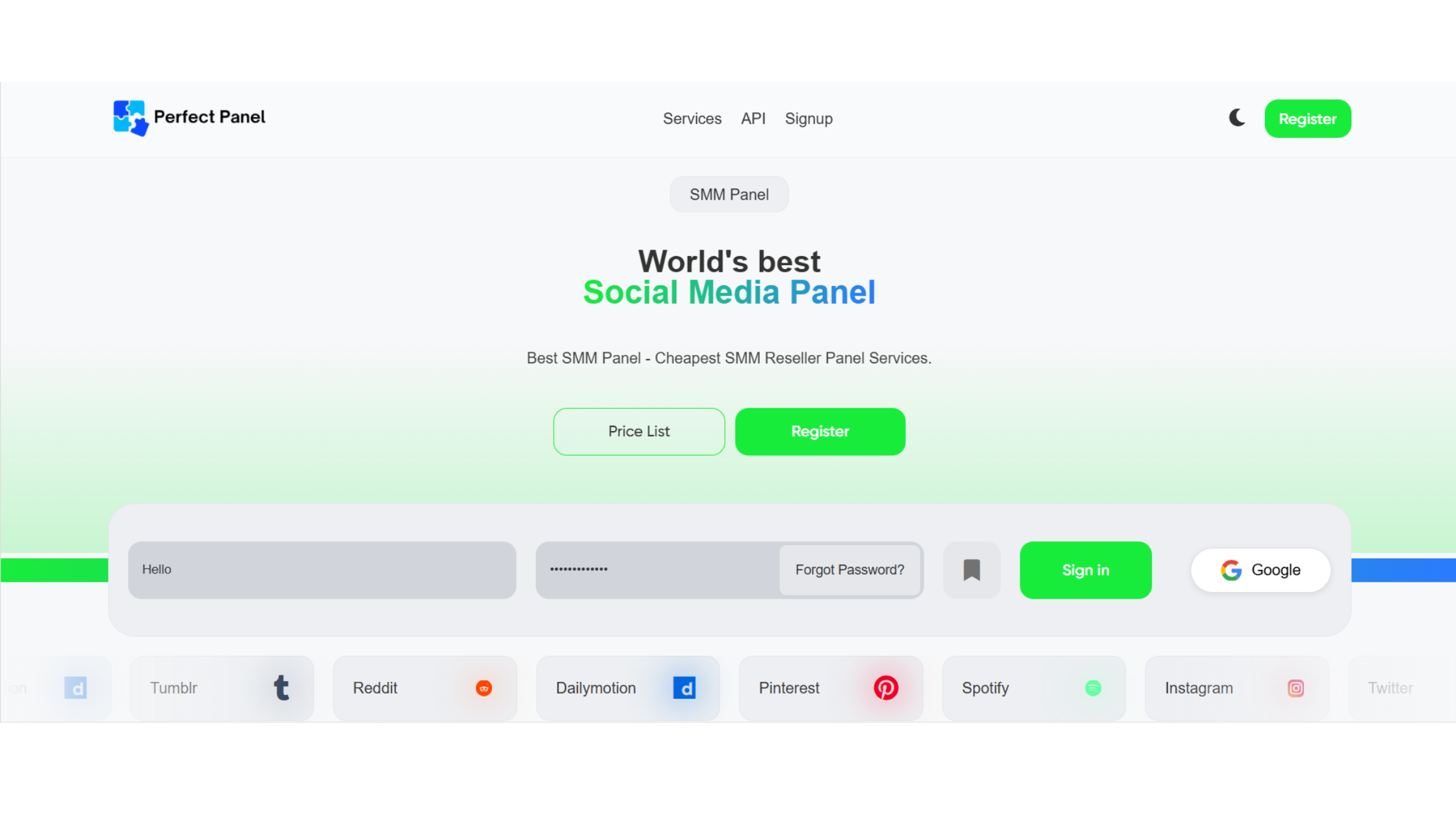 Green Moon - Perfect Panel Complete Website